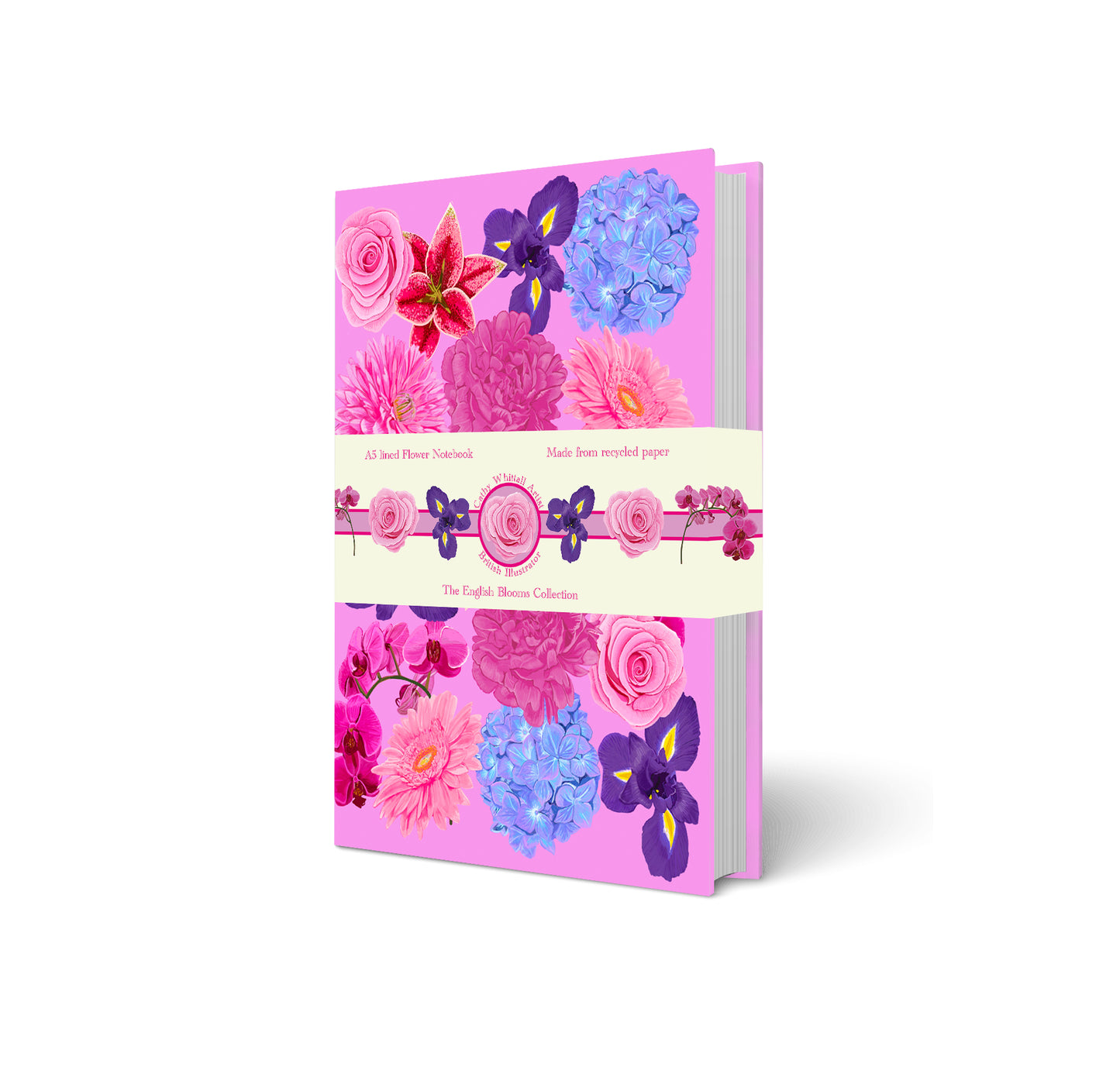 A5 floral notebook illustrated by Cathy Whittall and made from recycled paper