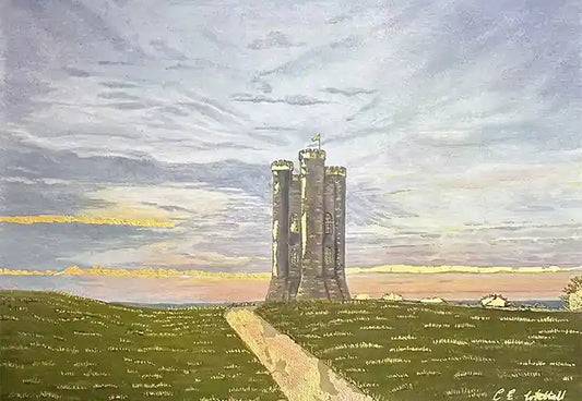 Broadway Tower at Sunset - Original Oil Painting