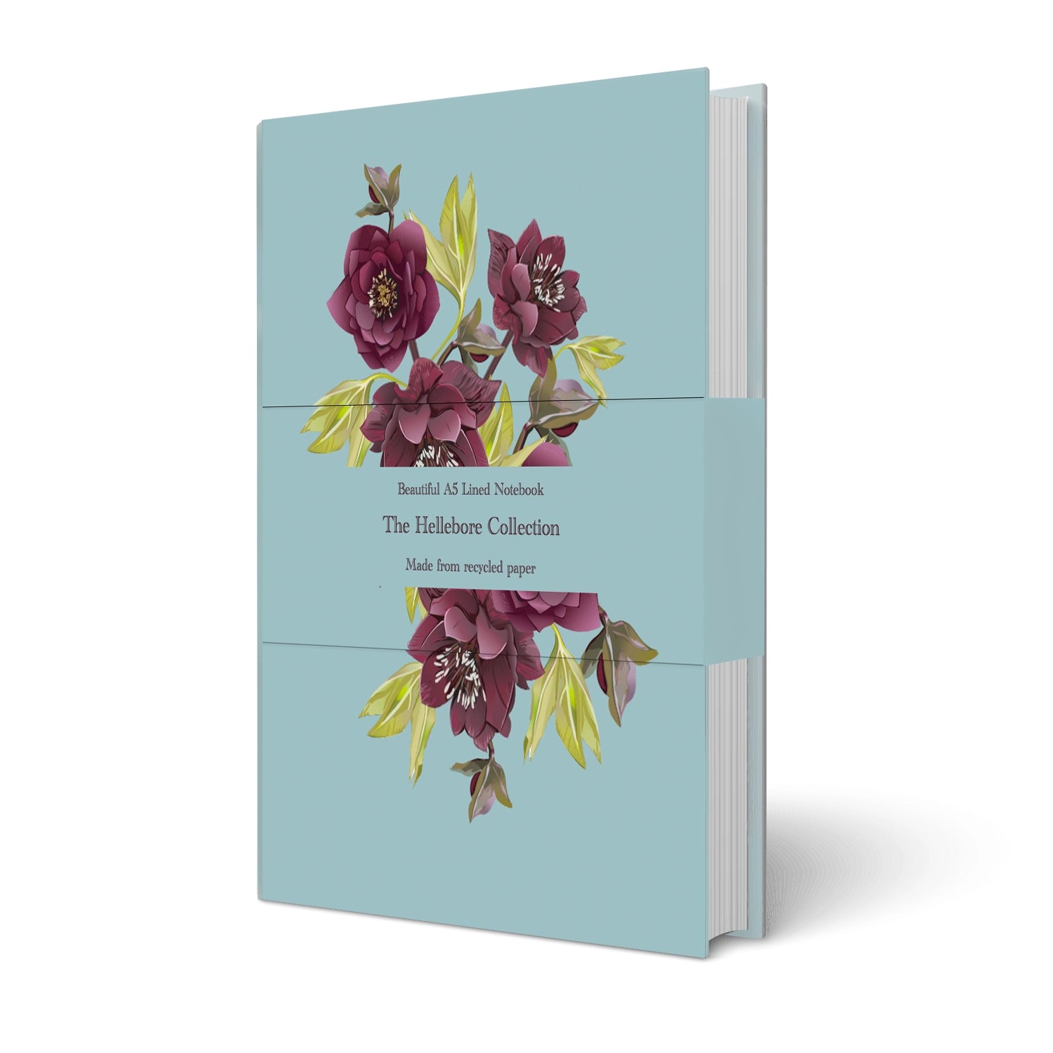 Floral notebook with a light blue cover on a white background