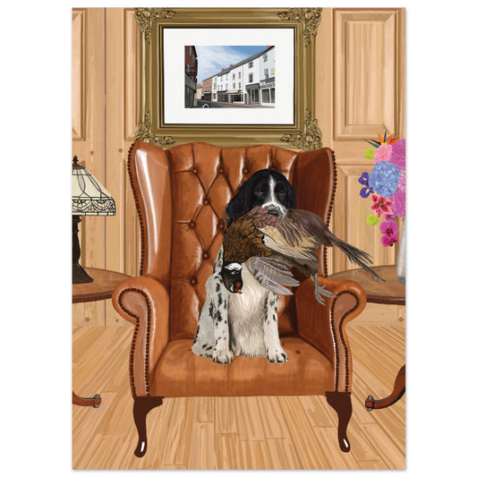 Spaniel in panelled room