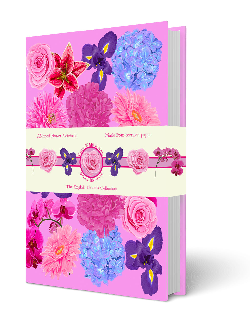 A5 floral notebook illustrated by Cathy Whittall and made from recycled paper