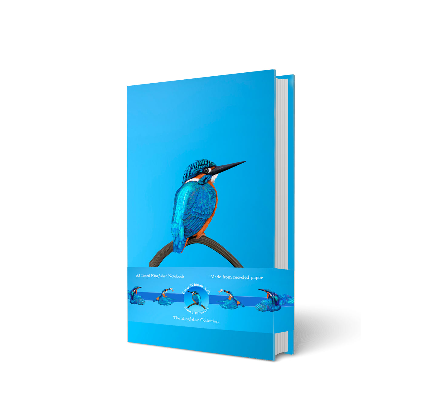 A5 Kingfisher notebook illustrated by Cathy Whittall and made from recycled paper